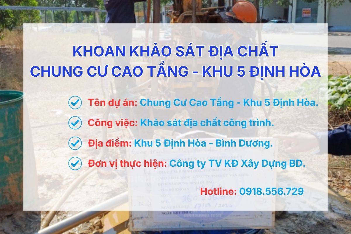 Khoan khảo sát địa chất Chung Cư Cao Tầng - Khu 5 Định Hòa, Bình Dương